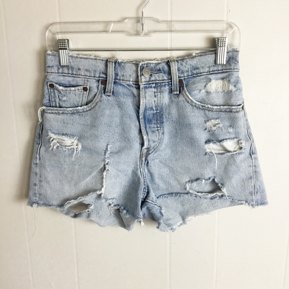 Levis Distressed Jean Shorts Wedgie Shortie Short Size 27 Light Blue